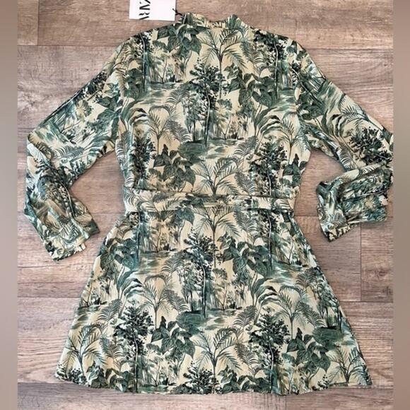 🌿 ZARA Green Printed Shirt Dress NWT | Belted Long Sleeve Collared M - Picture 16 of 16